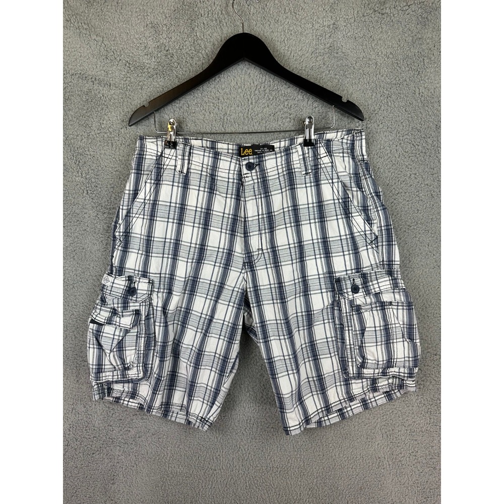 Lee Dungaree Men sz 36 Plaid Cargo Shorts Pockets Retro EUC Outdoors Men Rugby
